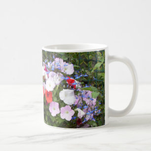 Caneca De Café Flores rosa, vermelha e branca,