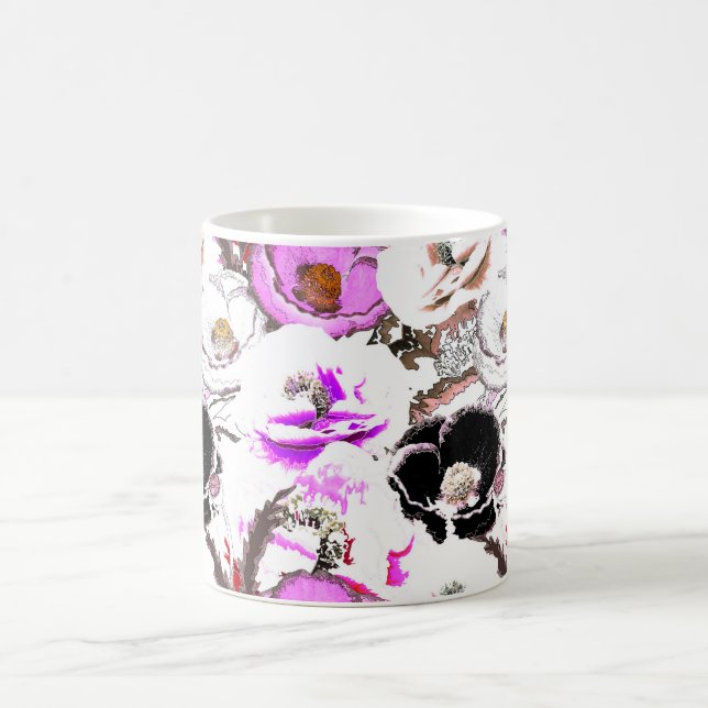 Caneca De Café Flores roxas, brancas e pretas. (Centro)