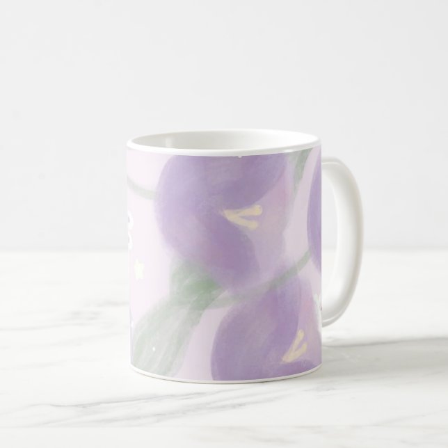 Caneca De Café Flores roxas com um pequeno coelho (Frente Esquerda)