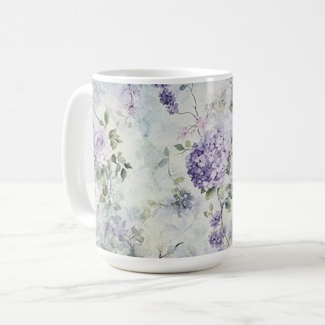 Caneca De Café Flores roxas de creme romântico (Frente Esquerda)