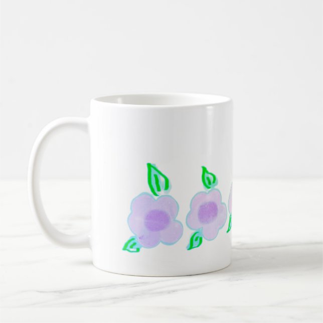 Caneca De Café Flores Roxas De Diversão De Aquarela (Esquerda)