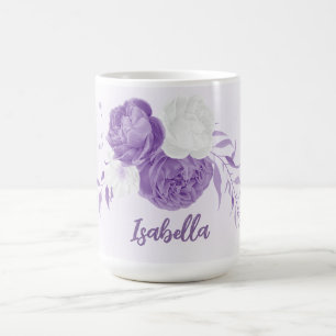 Caneca De Café Flores roxas e brancas românticas