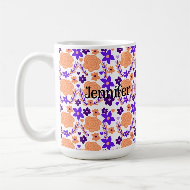 Caneca De Café Flores Roxas E Laranja (Esquerda)