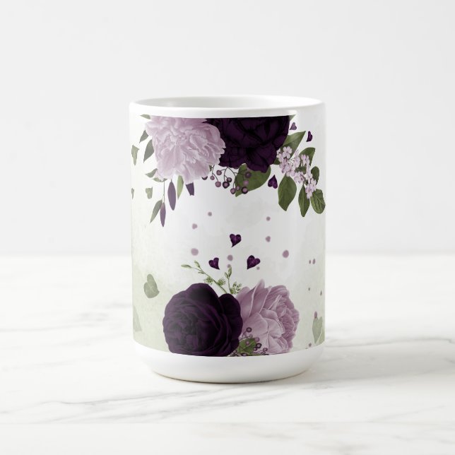 Caneca De Café flores roxas escuras & claras folhagens  (Centro)