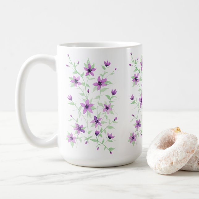 Caneca De Café Flores Roxas na Vinha (Com Donut)