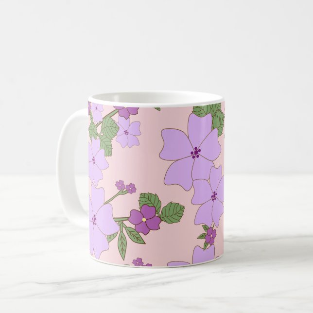 Caneca De Café Flores Roxas, Padrão Floral, Padrão De Flores (Frente Esquerda)