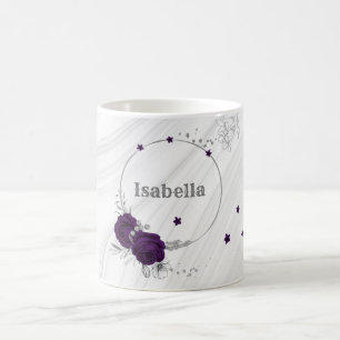 Caneca De Café flores roxas reais folhas de prata