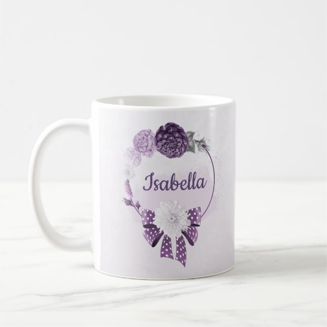 Caneca De Café flores roxas românticas botânico (Esquerda)