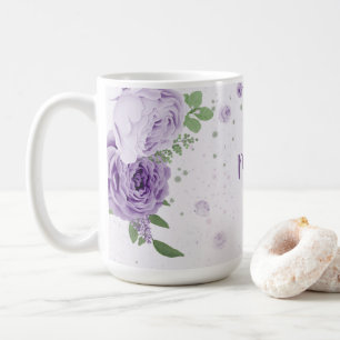 Caneca De Café flores roxas românticas folhagens