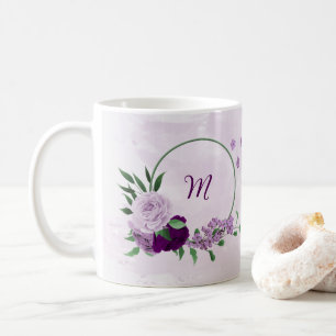 Caneca De Café Flores roxas românticas verdejante 