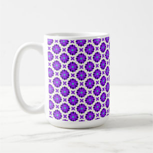Caneca De Café Flores Roxas Vibrantes e Motivos de Folhas