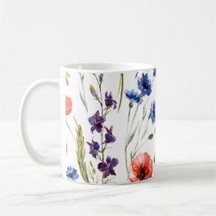 Caneca De Café Flores Selvagens Aquarelas Cachorro Poppy Chamomil