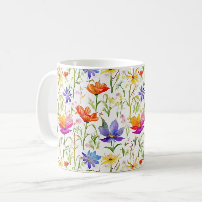 Caneca De Café Flores selvagens coloridas num campo (Frente Esquerda)