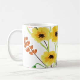 Caneca De Café Flores Selvagens de Aquarela com Jardim de Borbole