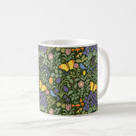 Caneca De Café Flores Selvagens de Voysey, Mug Verde de Café