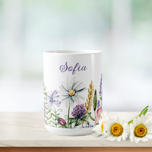 Caneca De Café Flores selvagens Ladybug e Assinatura Butterfly