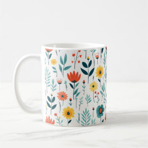 Caneca De Café Flores Selvagens Padrão Colorido