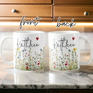 Caneca De Café Flores Selvagens Personalizadas Mug, Aniversário e