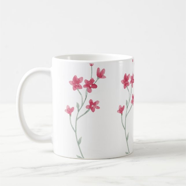 Caneca De Café Flores Selvagens Rosa Pintadas À Mão Bastante (Esquerda)