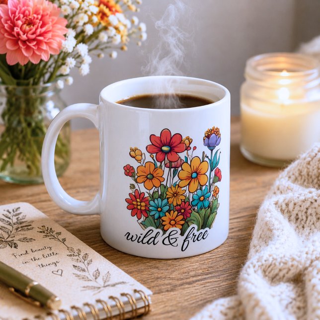 Caneca De Café Flores Silvestres Boho Selvagens & Livres (Criador carregado)