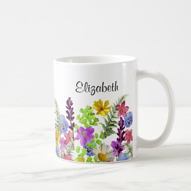 Caneca De Café Flores silvestres bonito com nome personalizado mu (Direita)