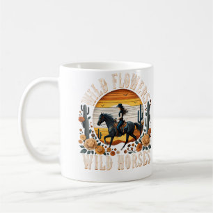 Caneca De Café Flores Silvestres Cavalos Selvagens Pôr do Sol Cow