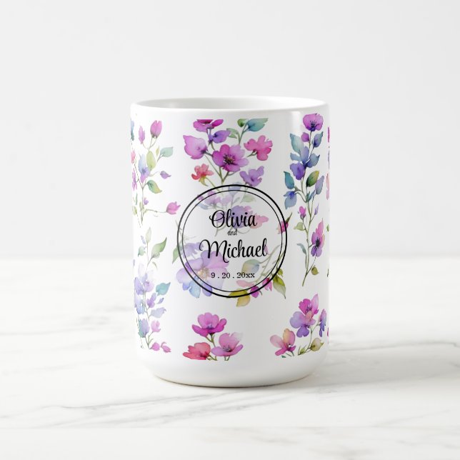 Caneca De Café Flores silvestres cor-de-rosa-rosa-Elegante (Centro)