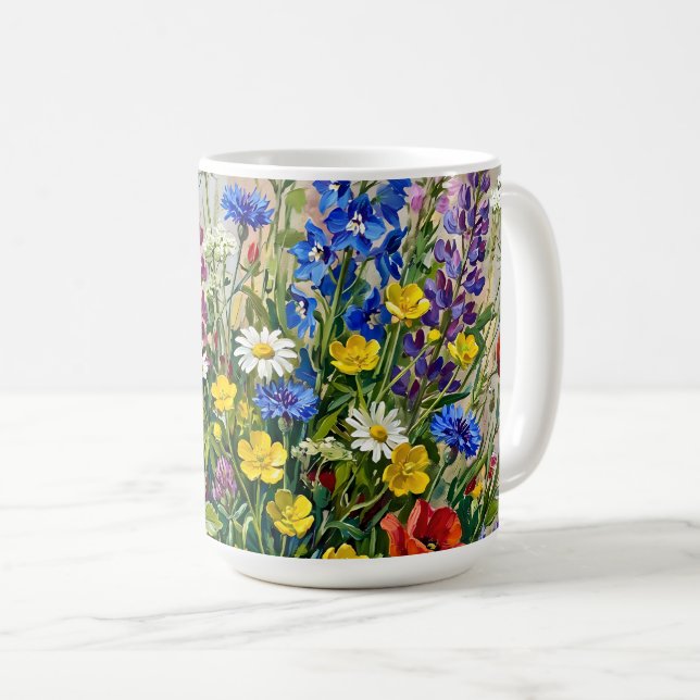 Caneca De Café Flores Silvestres de Prado de Verão (Frente Esquerda)