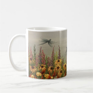 Caneca De Café flores silvestres e libélula