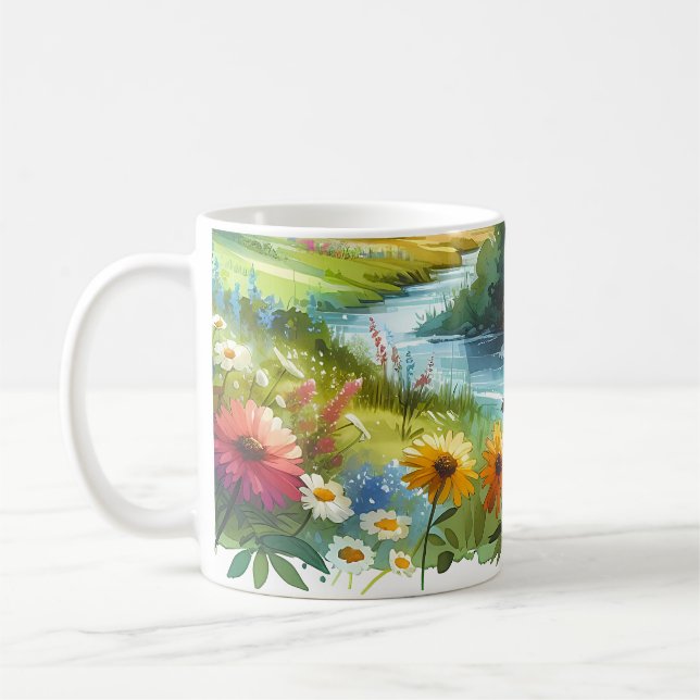 Caneca De Café Flores Silvestres e Riacho no Vale da Primavera (Esquerda)