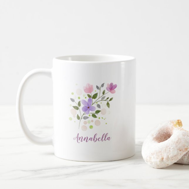 Caneca De Café Flores Silvestres em Aquarela Elegantes com Presen (Com Donut)