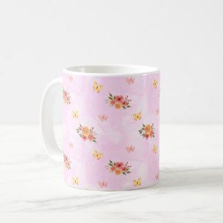 Caneca De Café Flores Silvestres Fondo Rosa Elegante Personalizar