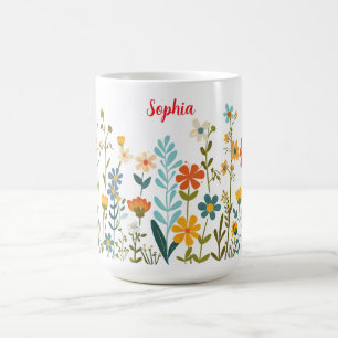 Caneca De Café Flores Silvestres ou Sua Arte ou Foto & Nome em Le