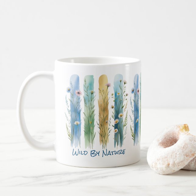 Caneca De Café Flores Silvestres Personalizadas Pincelada Azul Ve (Com Donut)