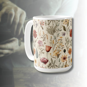 Caneca De Café Flores Silvestres Secas Vintage Burgundy Rosa Amar