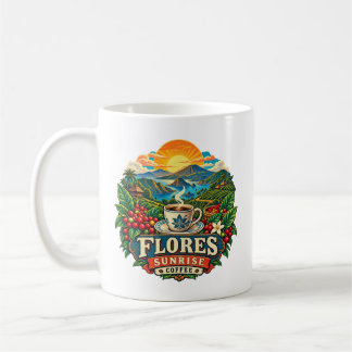 Caneca de Café Flores Sunrise Vintage Arte Indonés