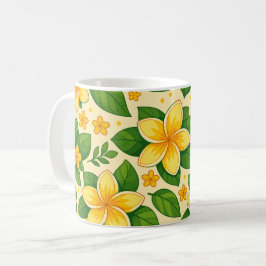 Caneca De Café Flores Tropicais Amarelas com Folhas Verdes Luxuri