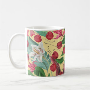 Caneca De Café Flores Tropicais Cereja: Patte Sem Costura De Aqua