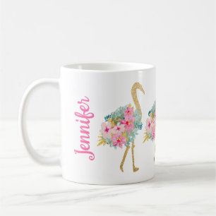 Caneca De Café Flores tropicais, cor-de-rosa verde e Dourado