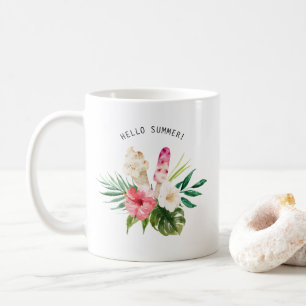 Caneca De Café Flores tropicais da aguarela, folhas com sorvete