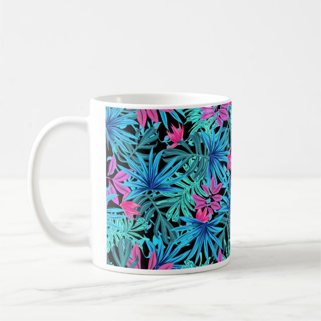 Caneca De Café Flores tropicais de copa azul e rosa (Esquerda)