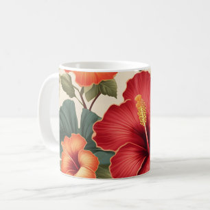 Caneca De Café Flores Tropicais De Hibisco Retro