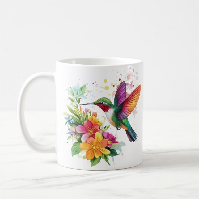 Caneca De Café Flores Tropicais De Hummingbird (Esquerda)