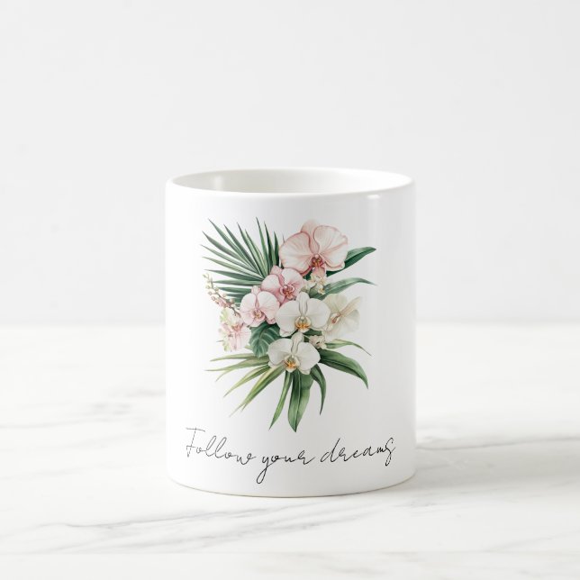 Caneca De Café Flores Tropicais De Orquídeas Rosa (Centro)