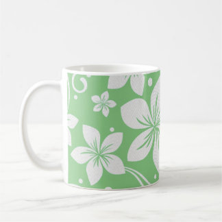 Caneca De Café Flores Tropicais De Plumeria Verde Branco