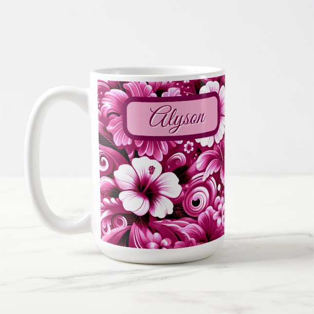 Caneca De Café Flores Tropicais do Havaí Hibiscus Personalizadas (Esquerda)