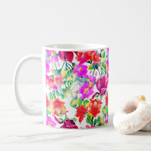 Caneca De Café Flores Tropicais Elegantes Coloridas