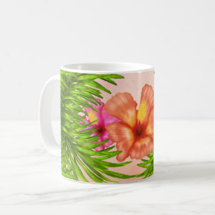 Caneca De Café Flores Tropicais Elegantes Folhas Verdes Cor-de-Ro