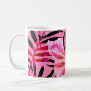Caneca De Café Flores tropicais, plantas e folhas sem costura b