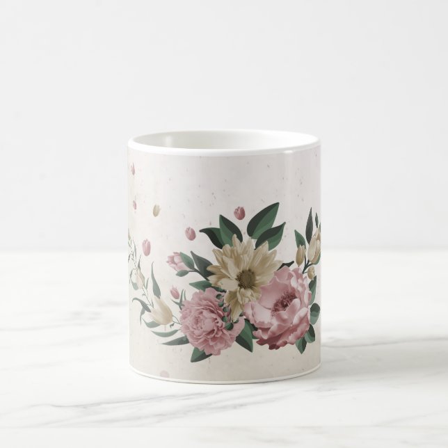 Caneca De Café flores verde e rosa & champanhe (Centro)